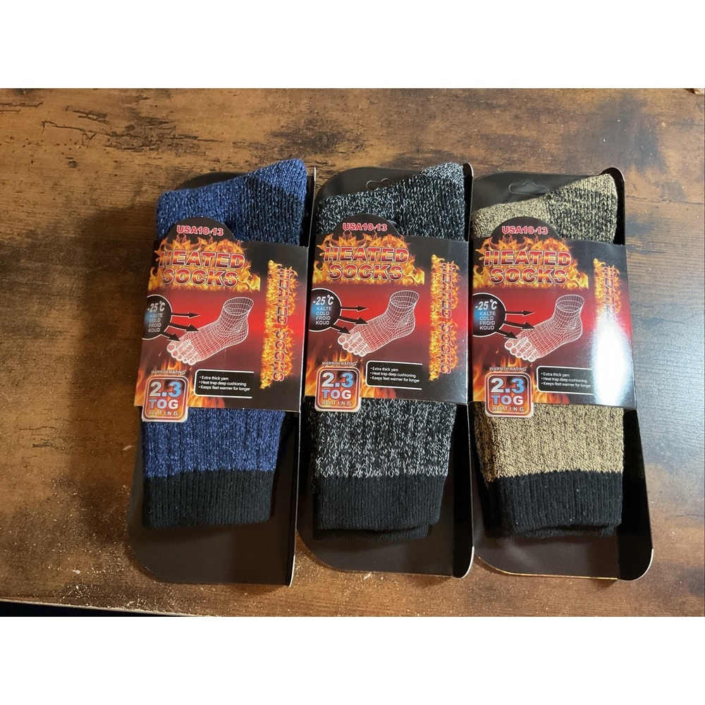 bundle of 3 Men's Heated Sock TOG 2.3 Size 10-13 Extra Thick Yarn